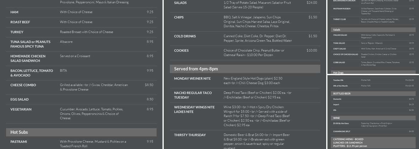 Peanuts Pub & Deli Menu