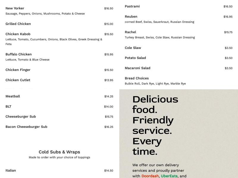 S&L Subs Menu