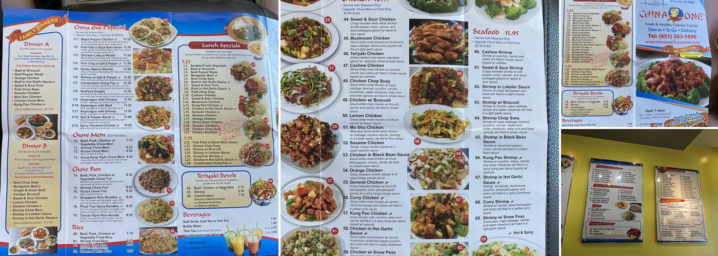 China One Menu