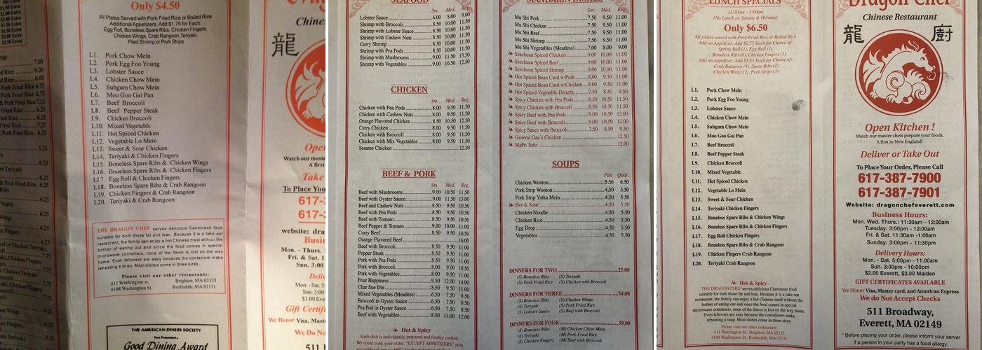 Dragon Chef Menu