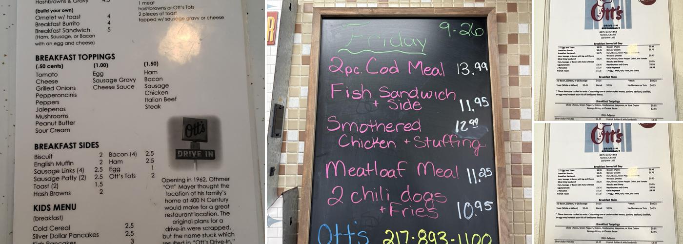 Ott's Drive In Menu