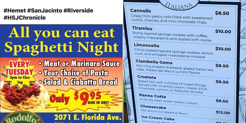 Rodolfo's Cucina Italiana Menu