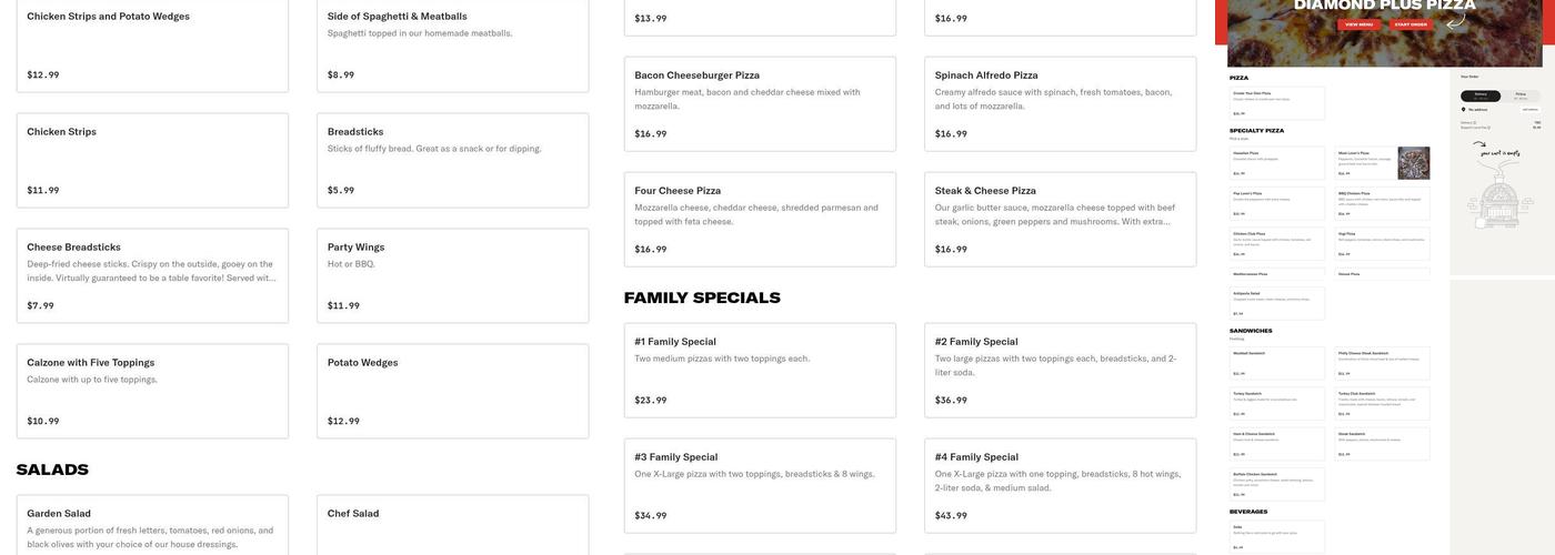 Diamond Plus Pizza Menu