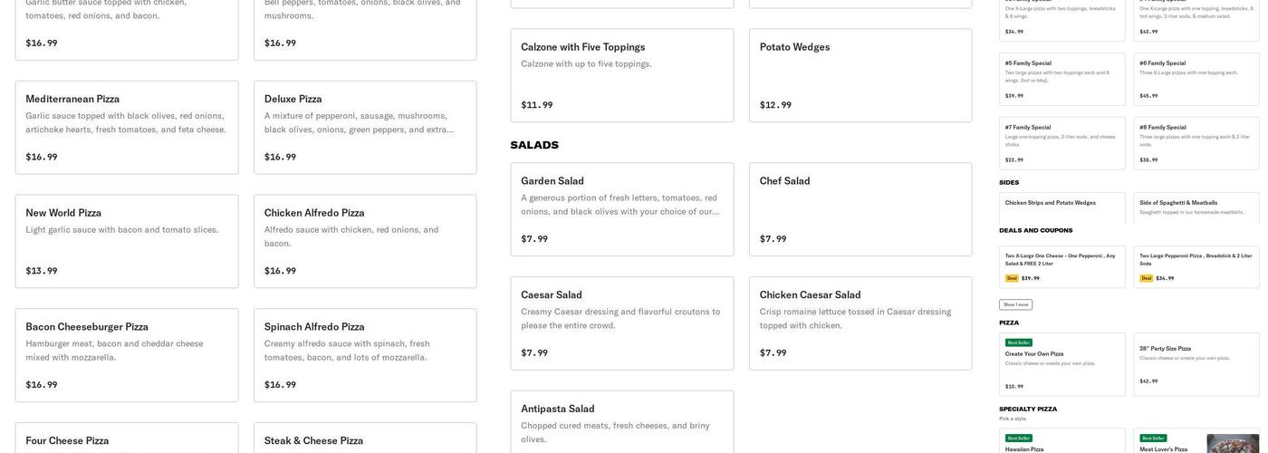 Diamond Plus Pizza Menu
