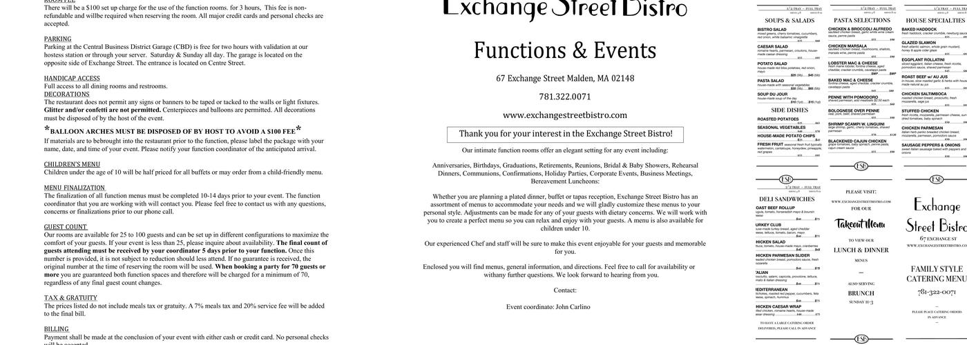Exchange Street Bistro Menu