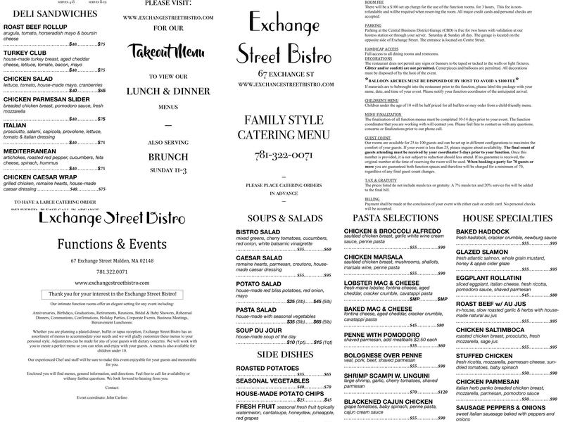 Exchange Street Bistro Menu