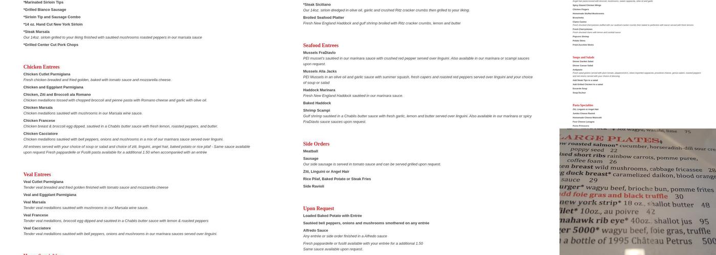 Jack’s Ristorante Menu