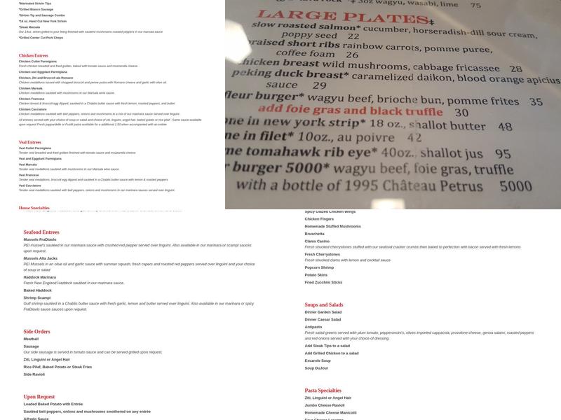 Jack’s Ristorante Menu