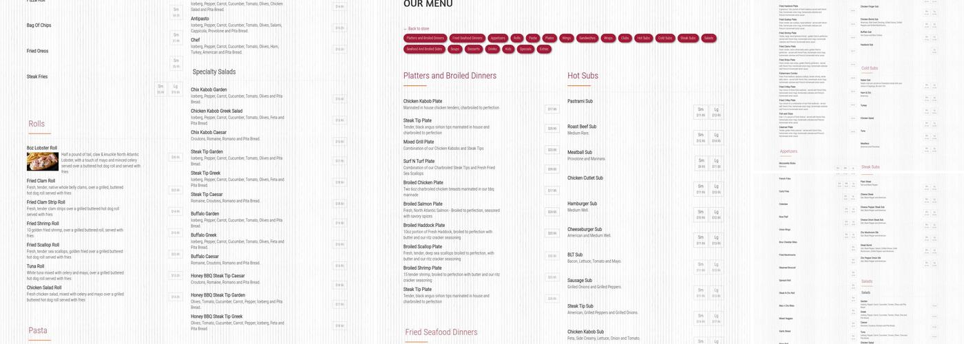 Fresco's Roast Beef & Seafood Menu