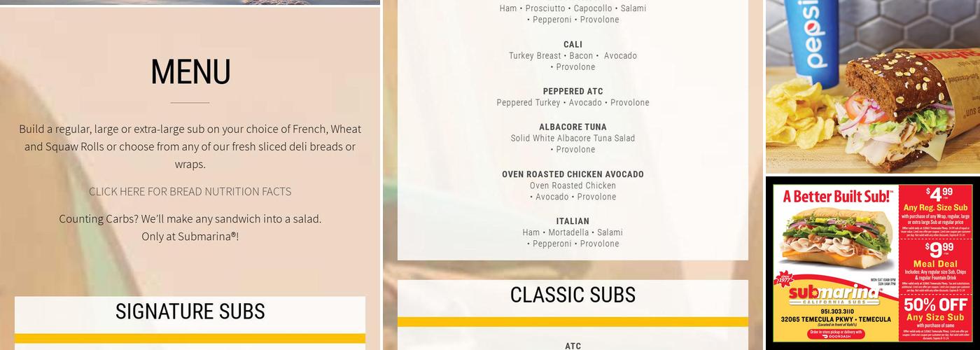 Submarina Menu