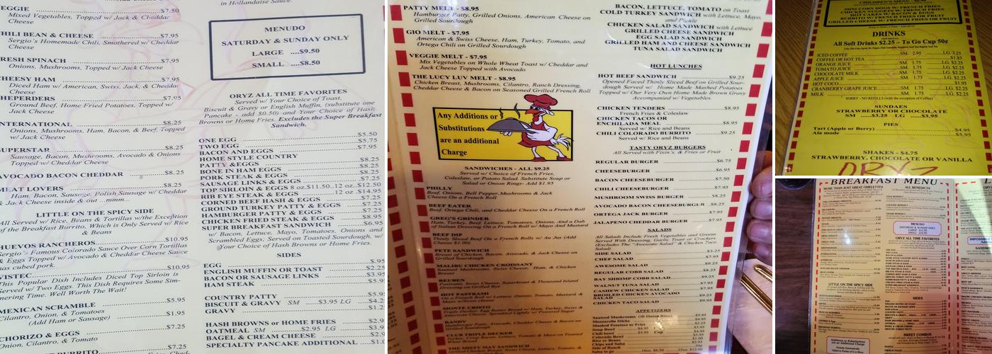 Oryz Family Restaurant Menu