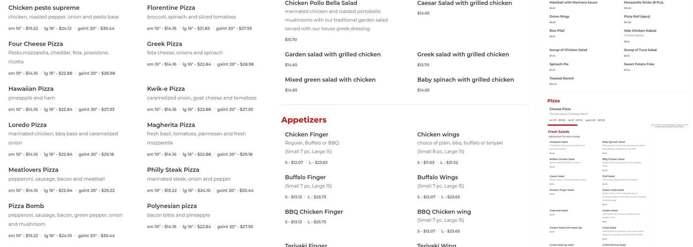 Village Fare Pizza Menu