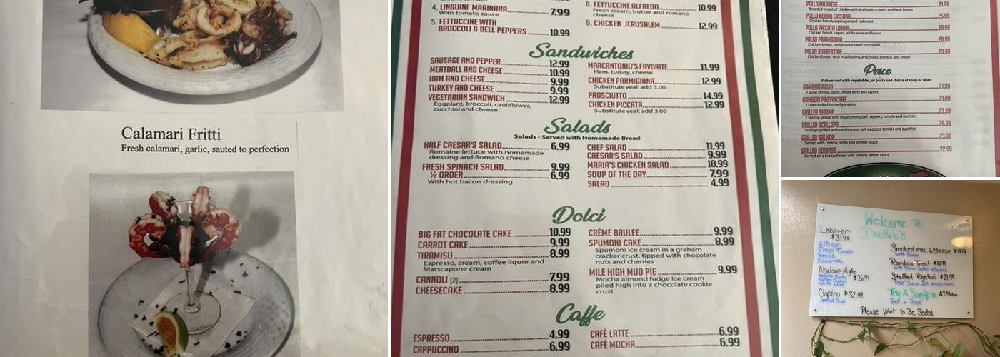 Dattilo Ristorante Italiano Menu