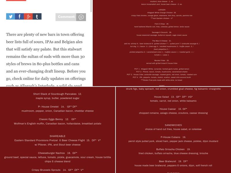 The Publick House Menu