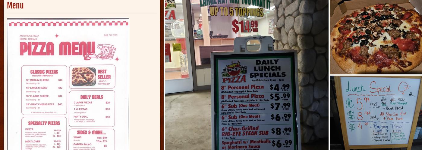 Antonious Pizza Menu