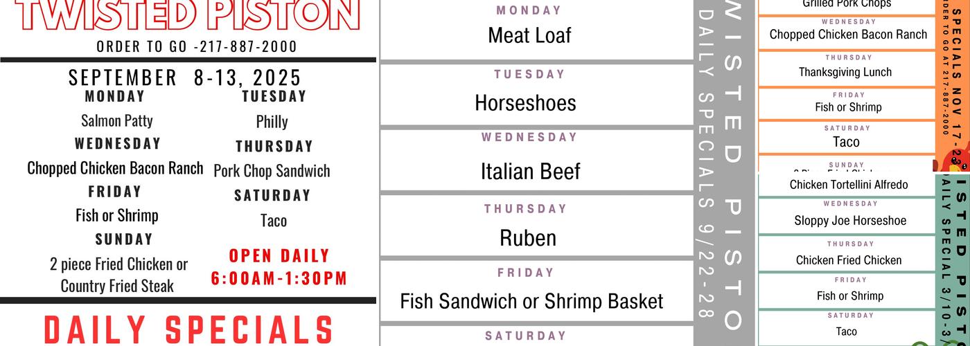 Twisted Piston Cafe Menu