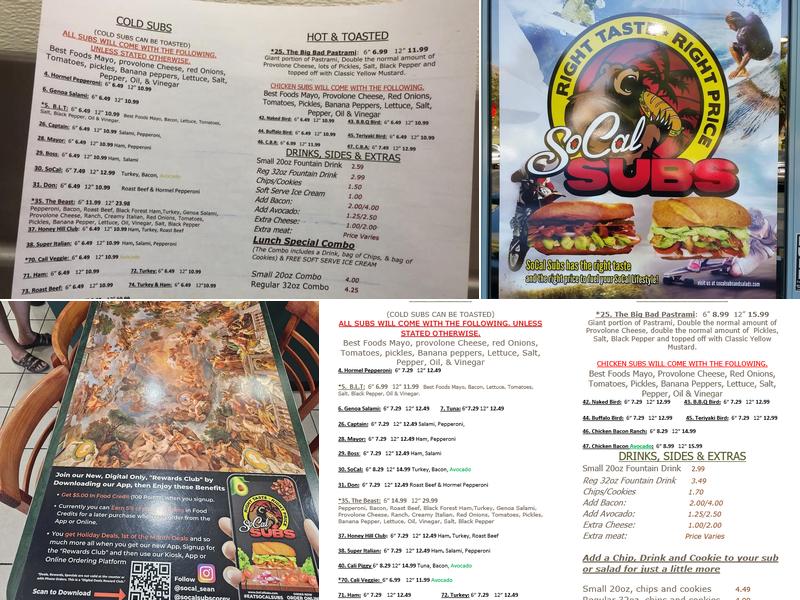 SoCal Subs Menu