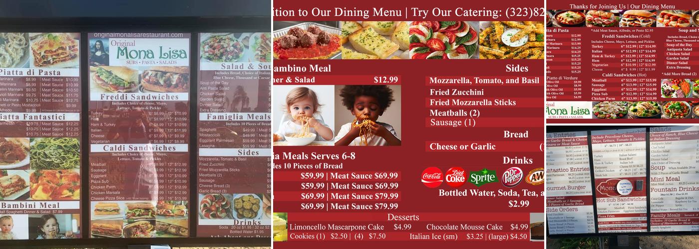 Original Mona Lisa Restaurant Menu