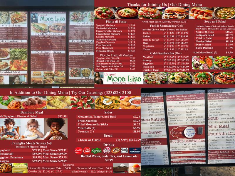 Original Mona Lisa Restaurant Menu
