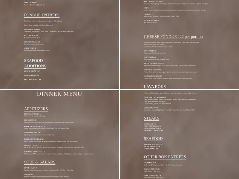 Rok N Fondue Menu