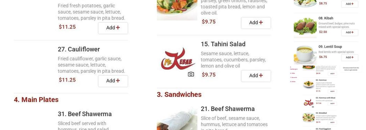 Mr. Kebab Menu