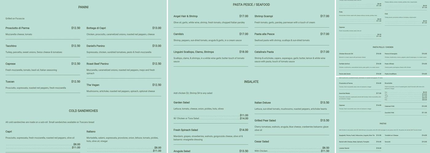 Bottega di Capri Menu