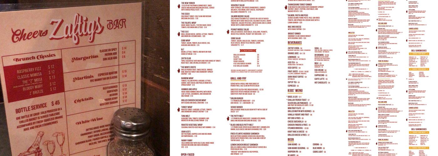 Zaftigs Delicatessen Menu