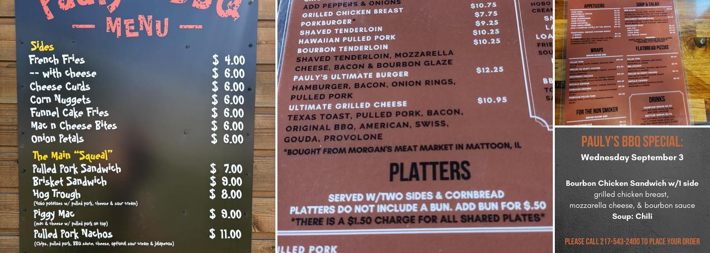 Pauly's BBQ Menu