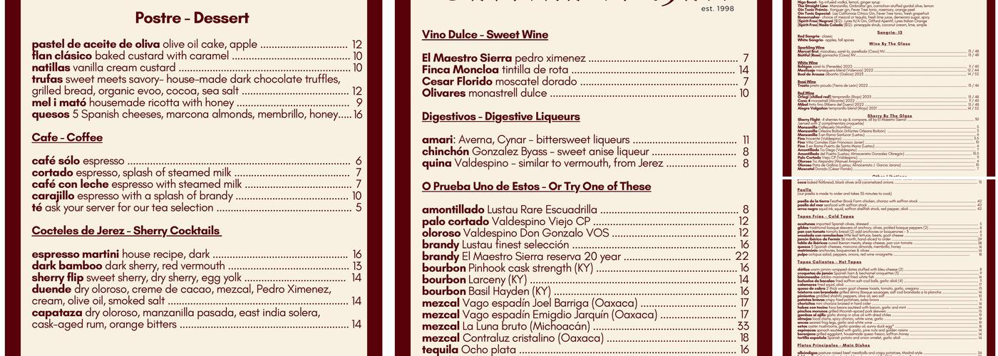 Taberna De Haro Menu