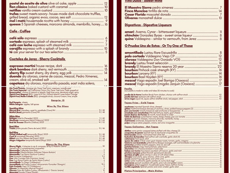 Taberna De Haro Menu