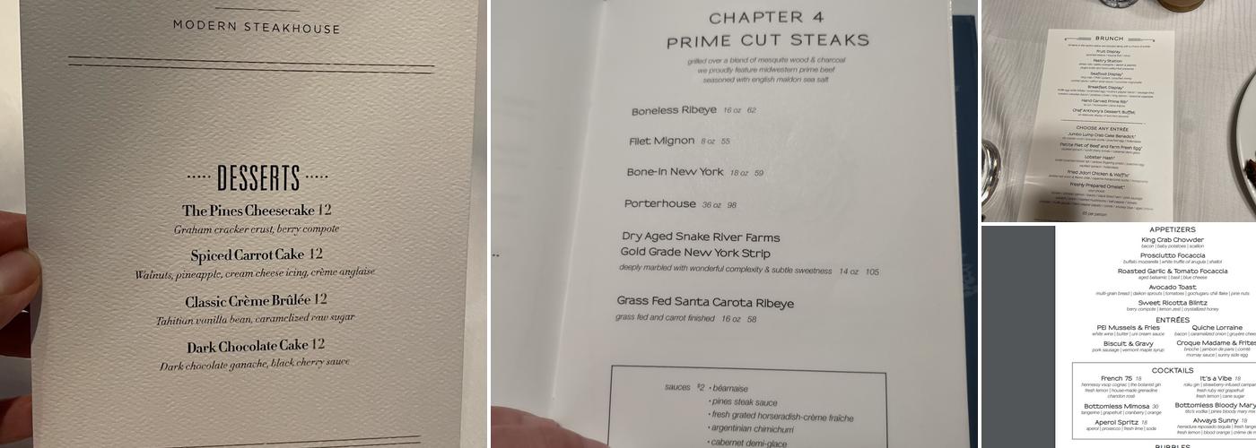 The Pines Modern Steakhouse Menu
