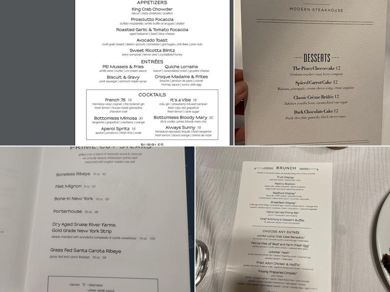 The Pines Modern Steakhouse Menu