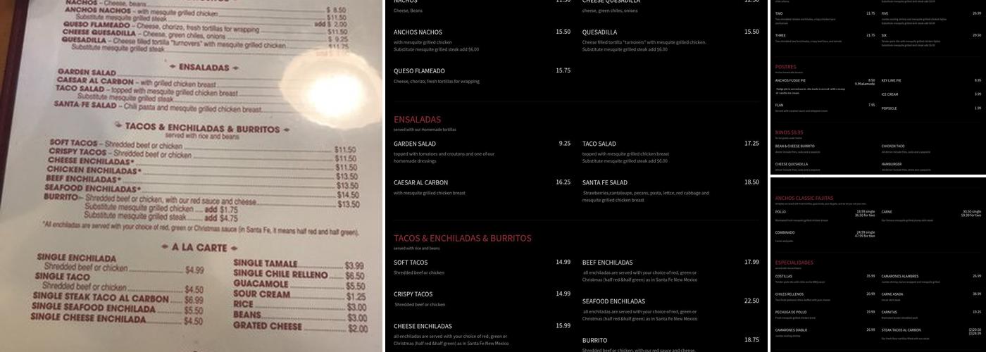 Anchos Southwest Grill & Bar Menu