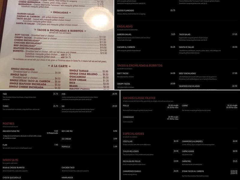 Anchos Southwest Grill & Bar Menu