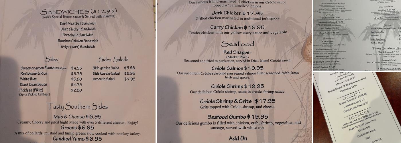Dhat Island Caribbean Creole Menu