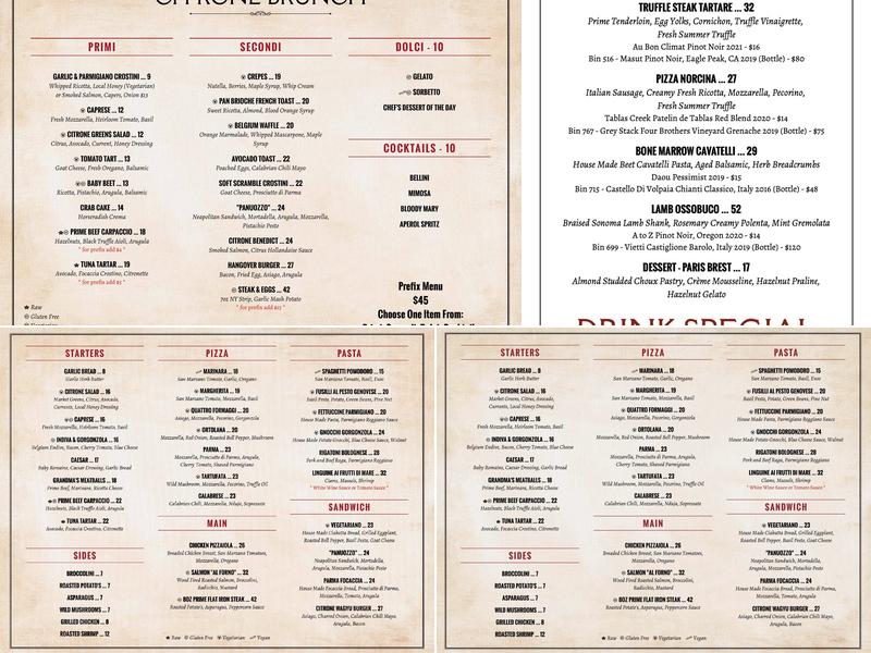 Citrone Menu