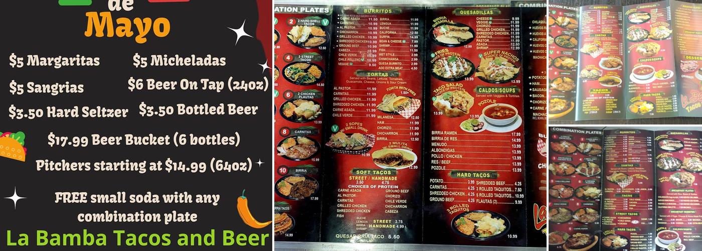La Bamba Tacos And Beer Menu