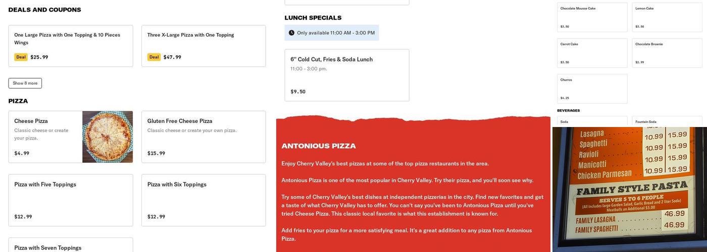 Antonious Pizza Menu