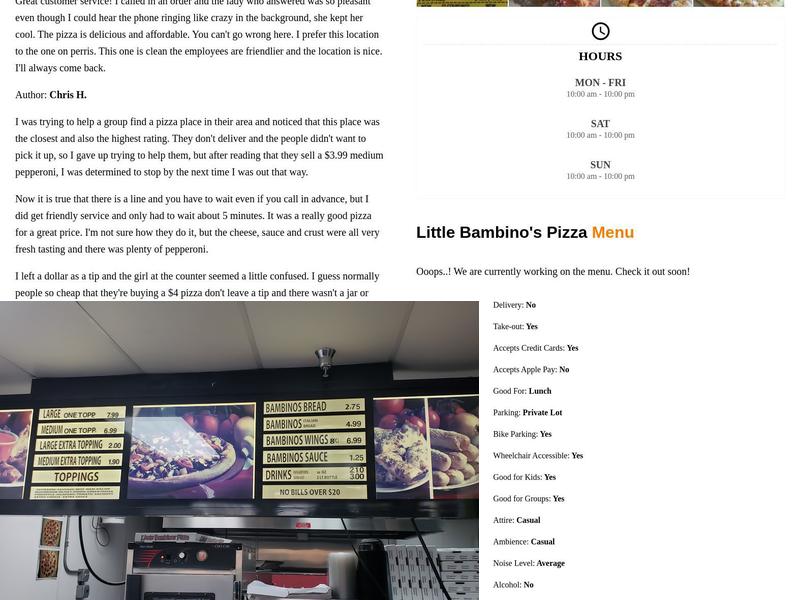 Little Bambino's Pizza Menu