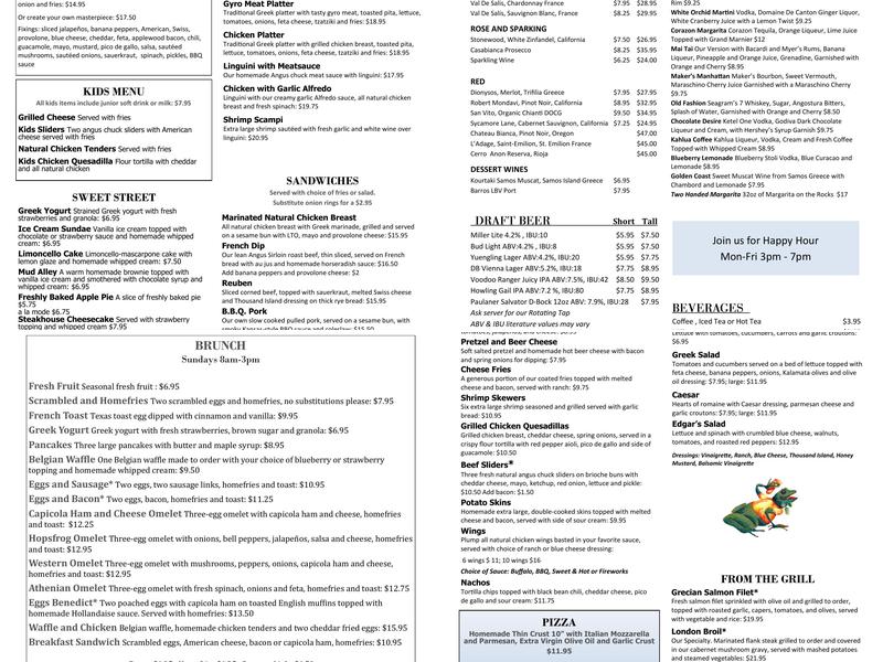 Hopsfrog Grille Menu