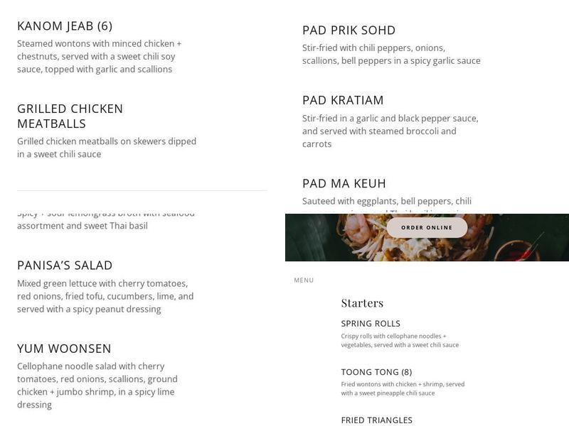 Panisa Menu