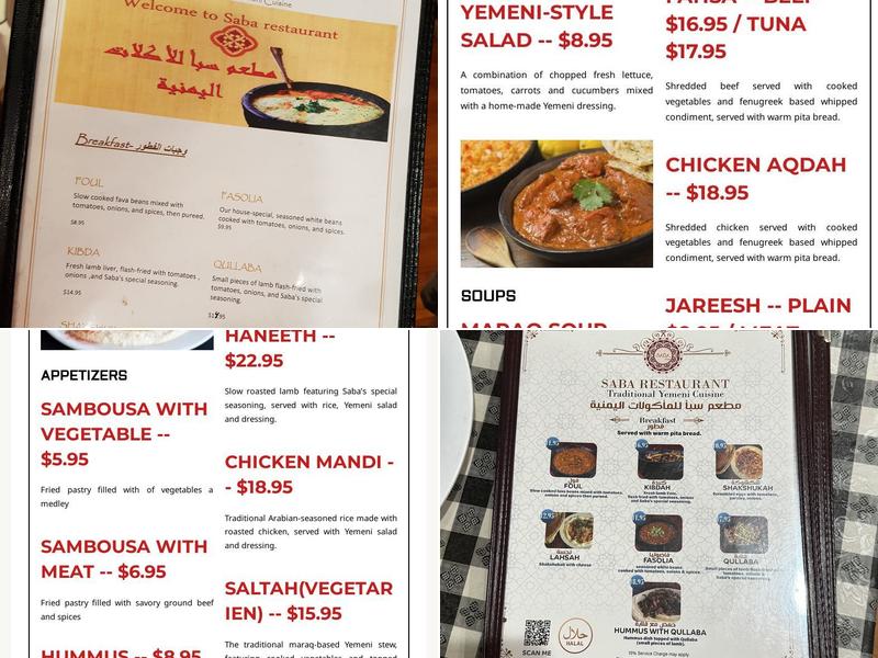 Saba Restaurant Menu