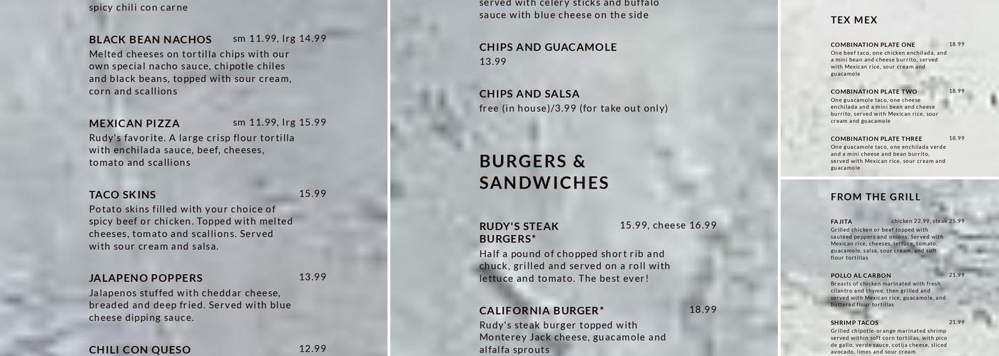 Rudy's Cafe Menu