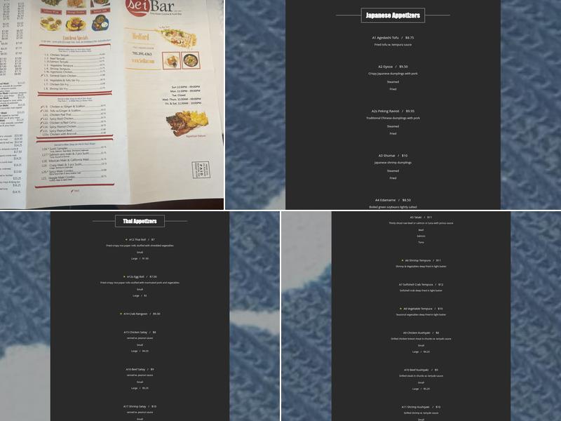 Sei Bar Medford Menu