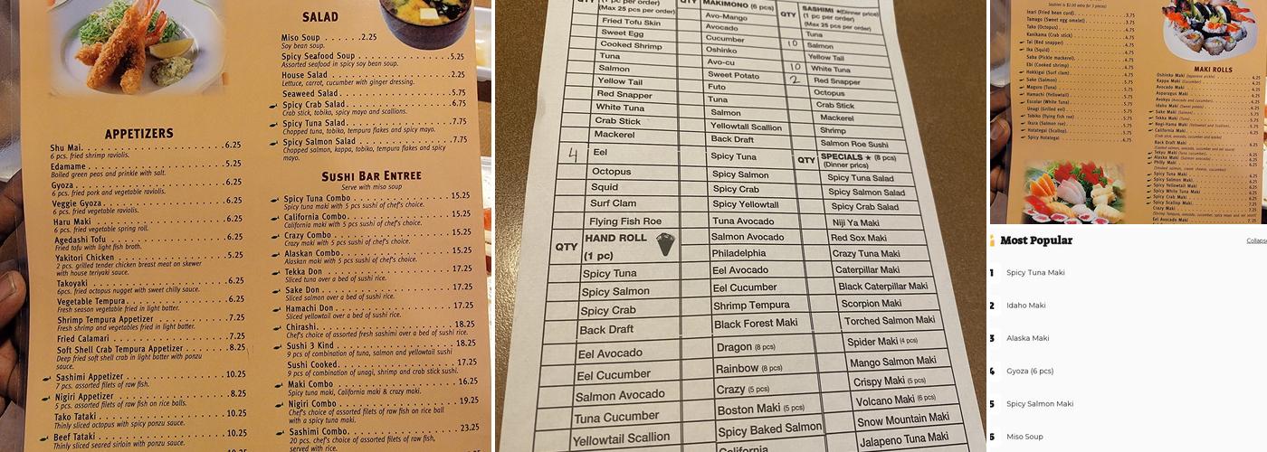 Nijiya Sushi Menu
