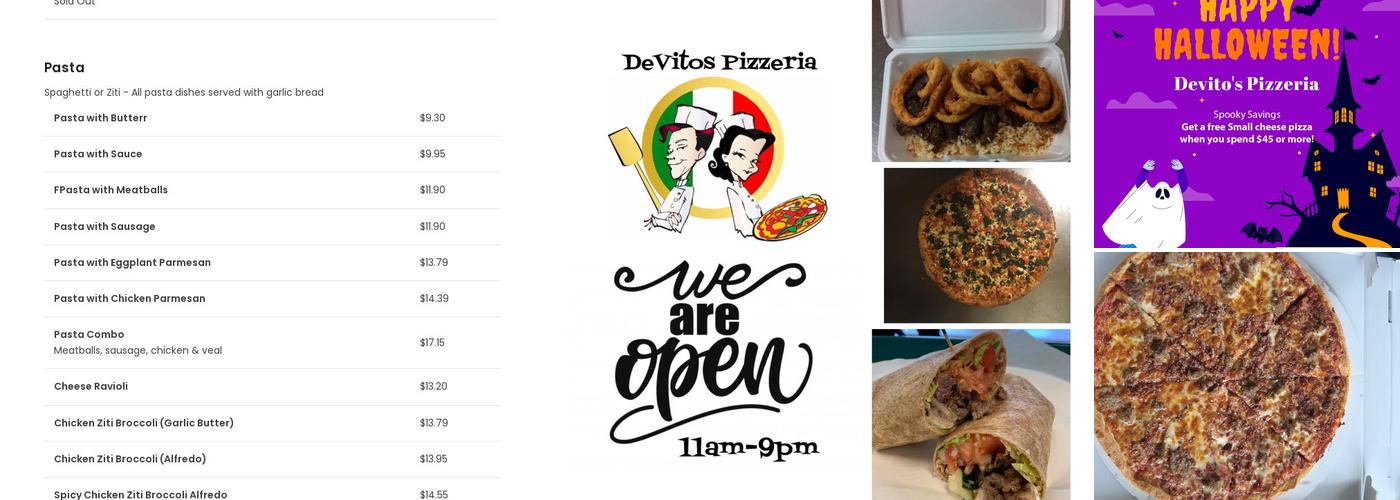 Devitos Pizzeria Menu