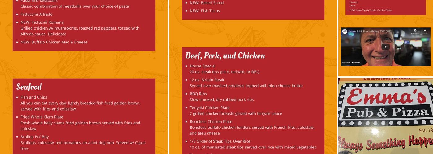 Emma's Pub & Pizza Menu