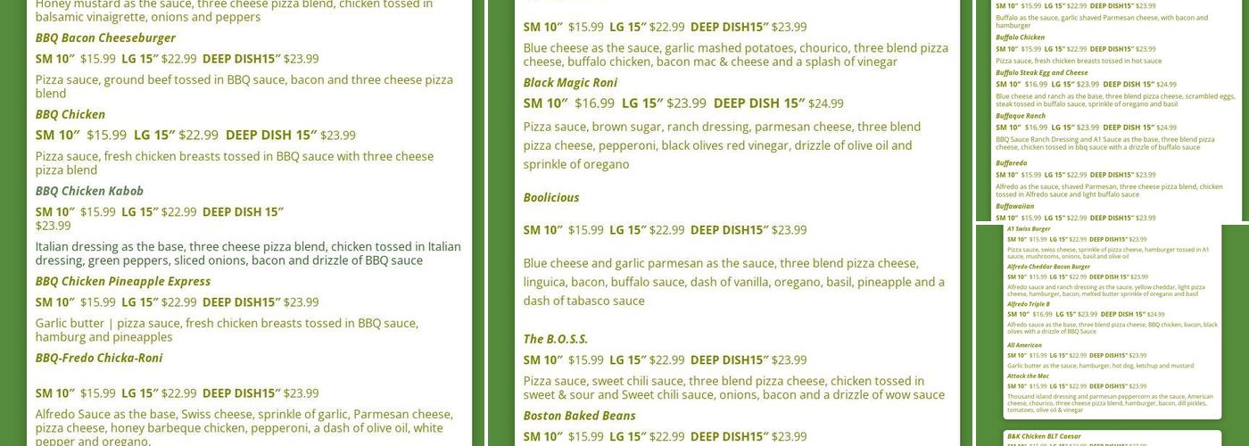 Dough Licious Pizza Menu
