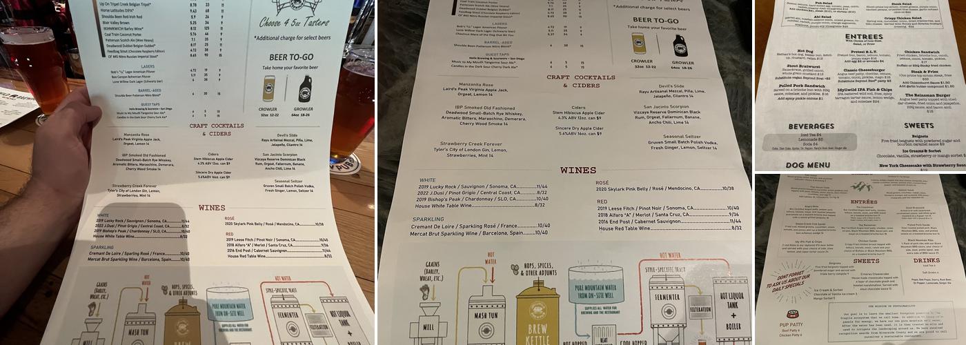 Idyllwild Brewpub Menu