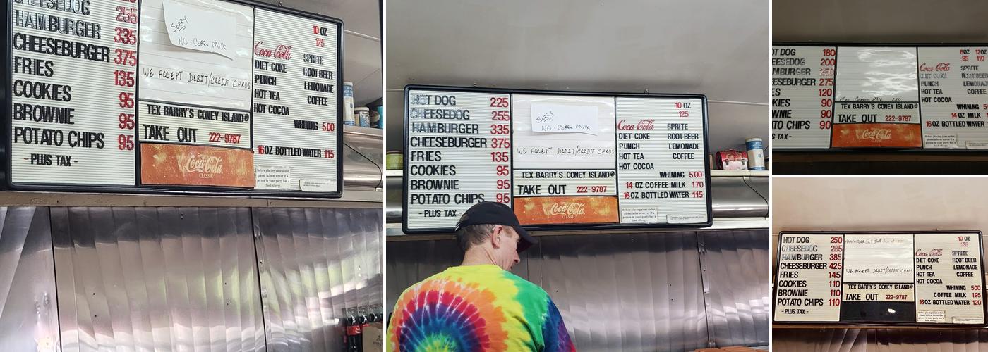 Tex Barry's Coney Island Diner, Inc. Menu